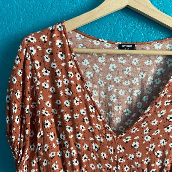 Brown Floral Midi Waist Button Up Midi Dress - Picture 2 of 4